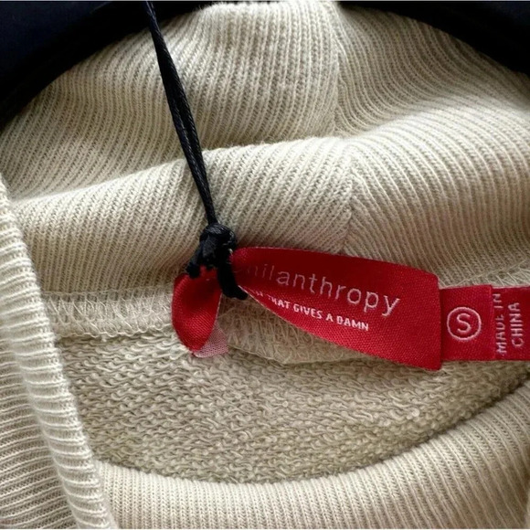 N: philanthropy Sweatshirt Womens Small Cream Distressed Cuffs Boho New - Picture 6 of 10